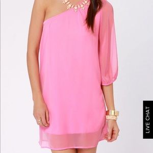 💓 Lulu’s C’mon Get Happy One shoulder pink dress